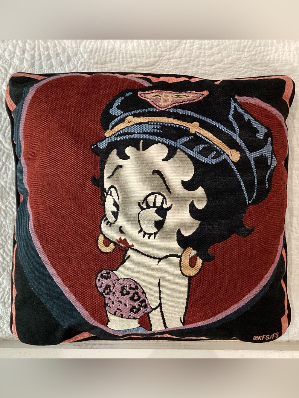 🔴 Vintage - New - Betty Boop Biker Tapestry Woven Pillow - Collectible - Rare